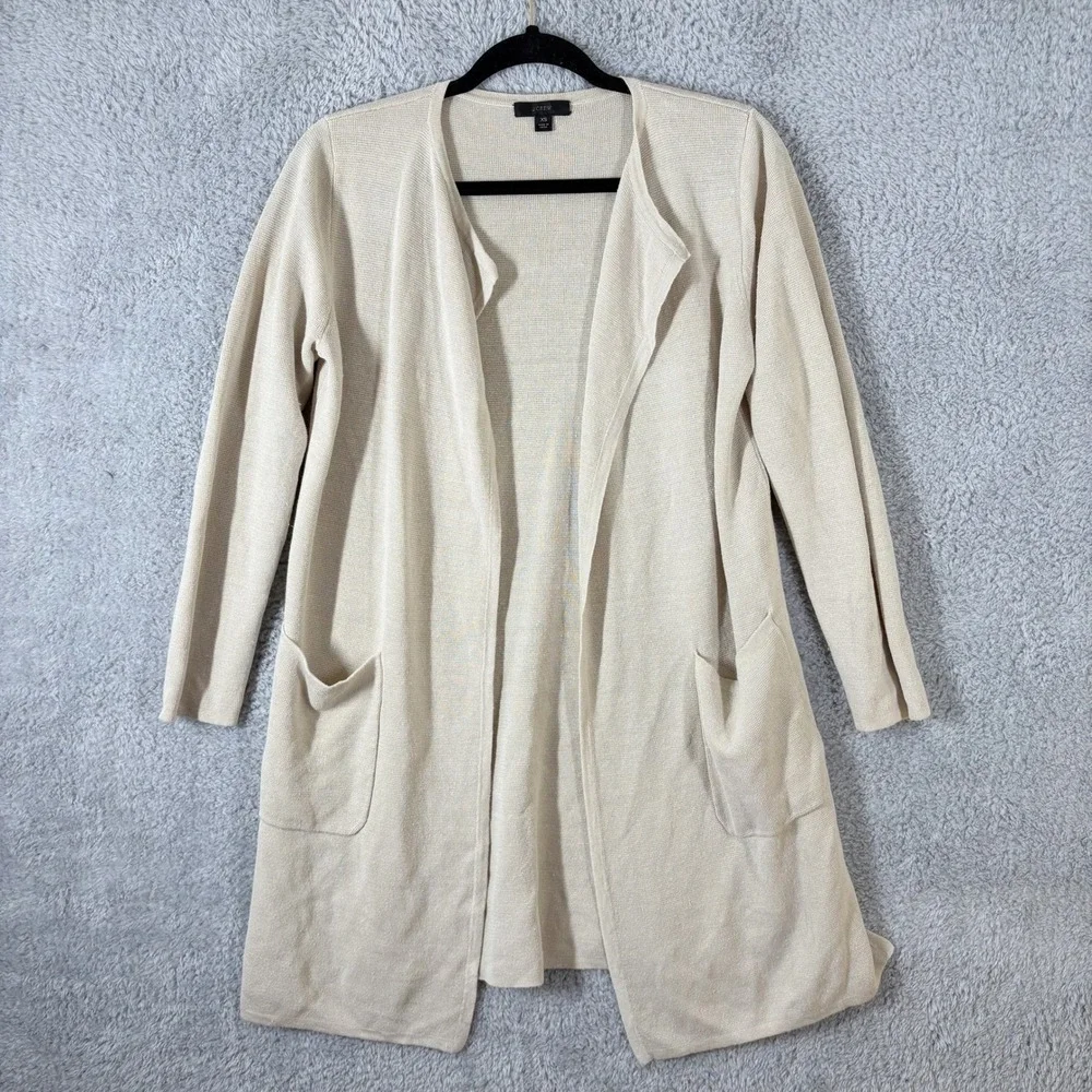 J. Crew Juliette Collarless Sweater Blazer Linen Blend Cardigan Size XS Beige